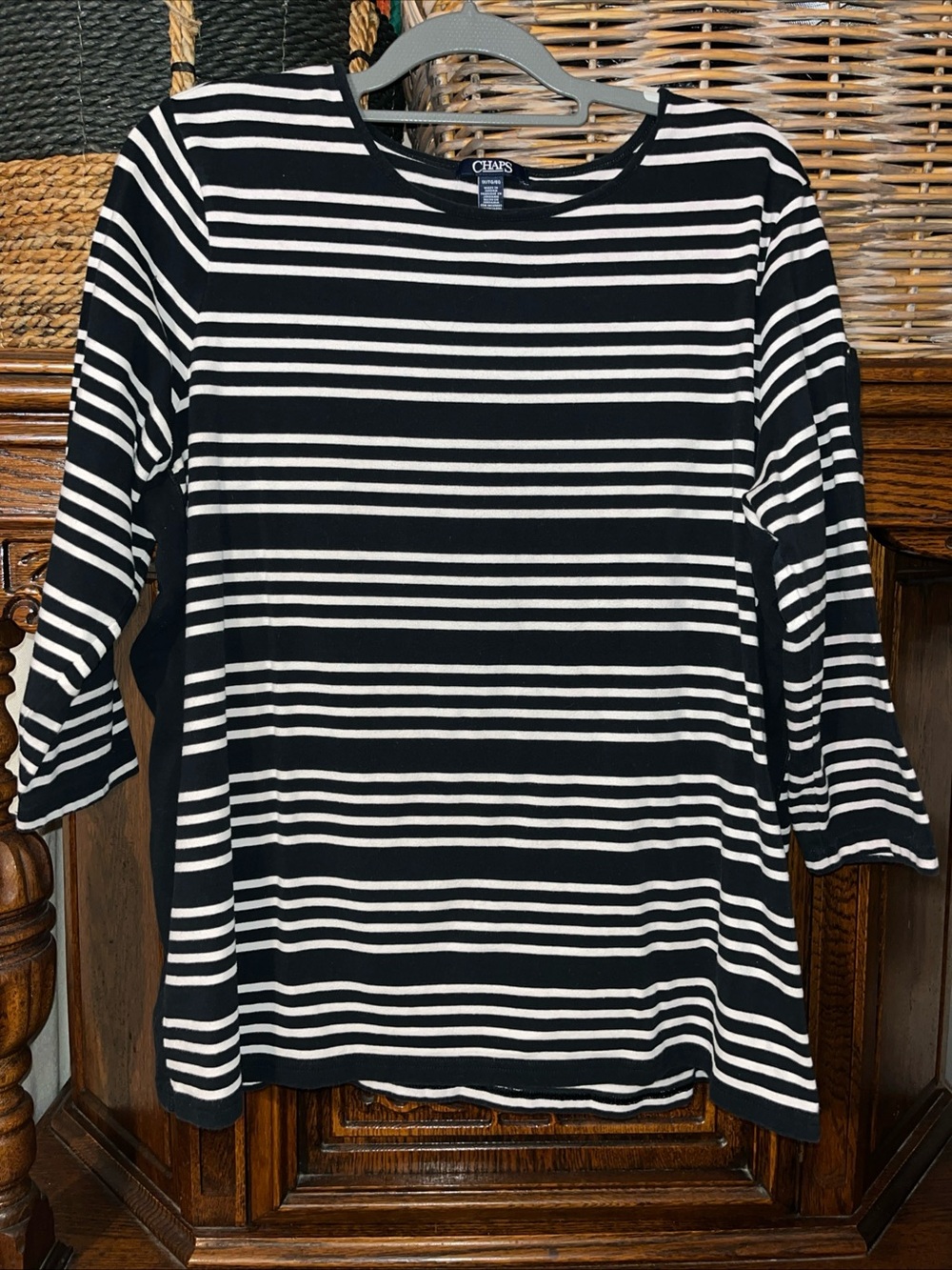 Chaps Black & White Striped knit Top 3/4 sleeves